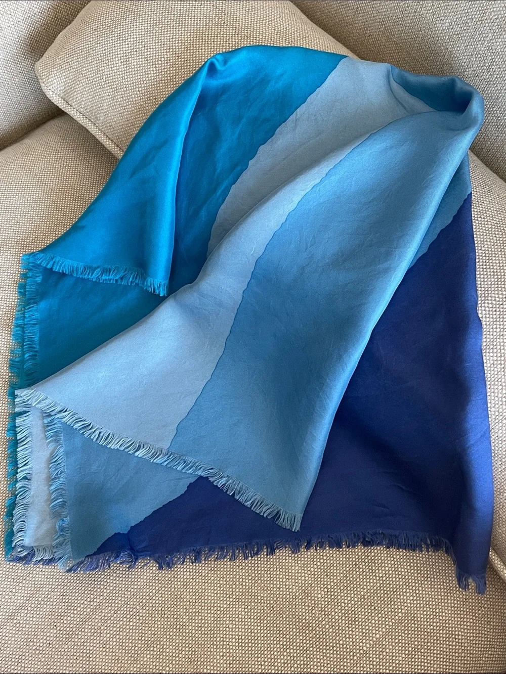 Silk Colorblock Blue Lightweight Scarf